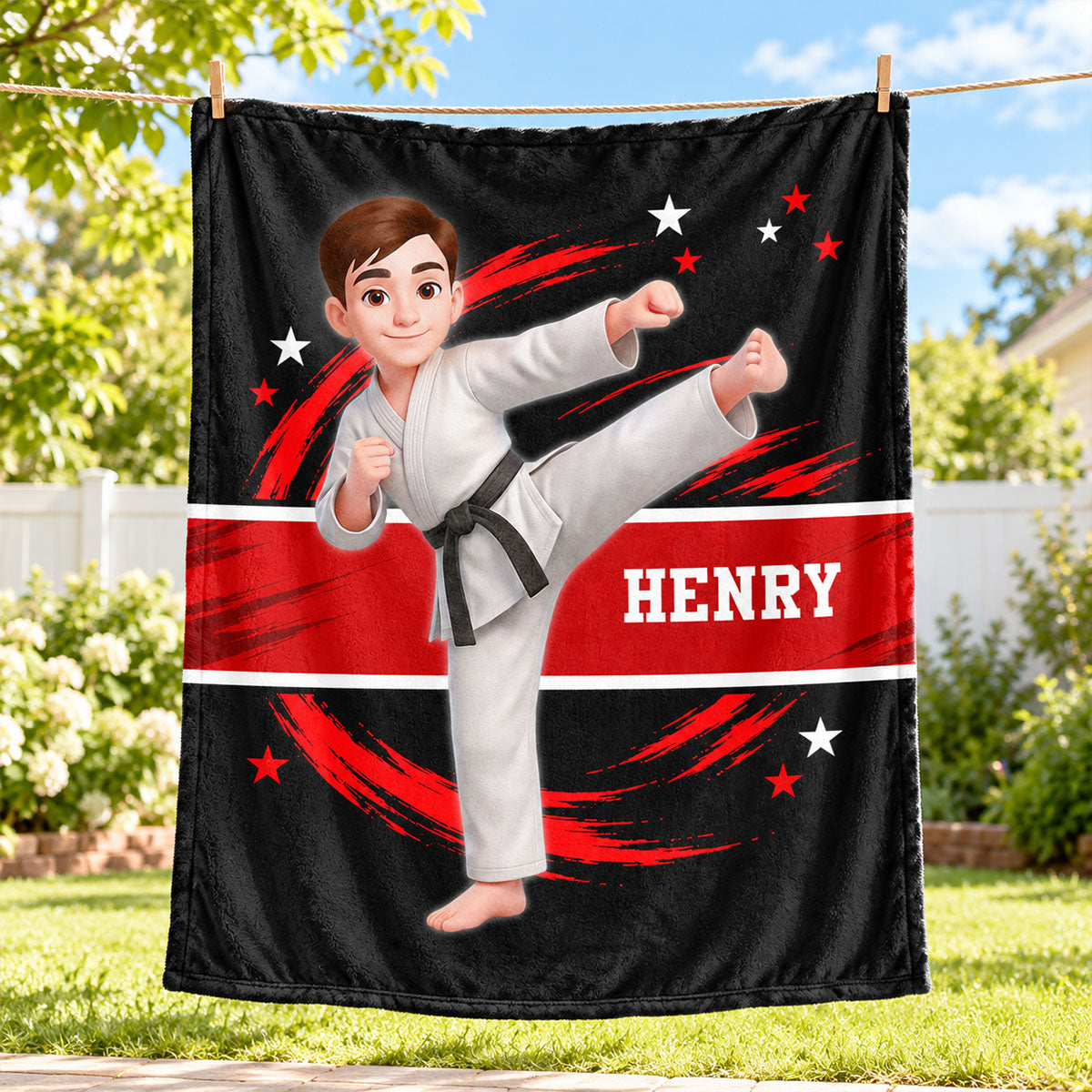Karate Custom Name & Color - Personalized Fleece Blanket - Christmas Gift For Dad, Son, Boy, Daughter, Boy, Girl, Kid