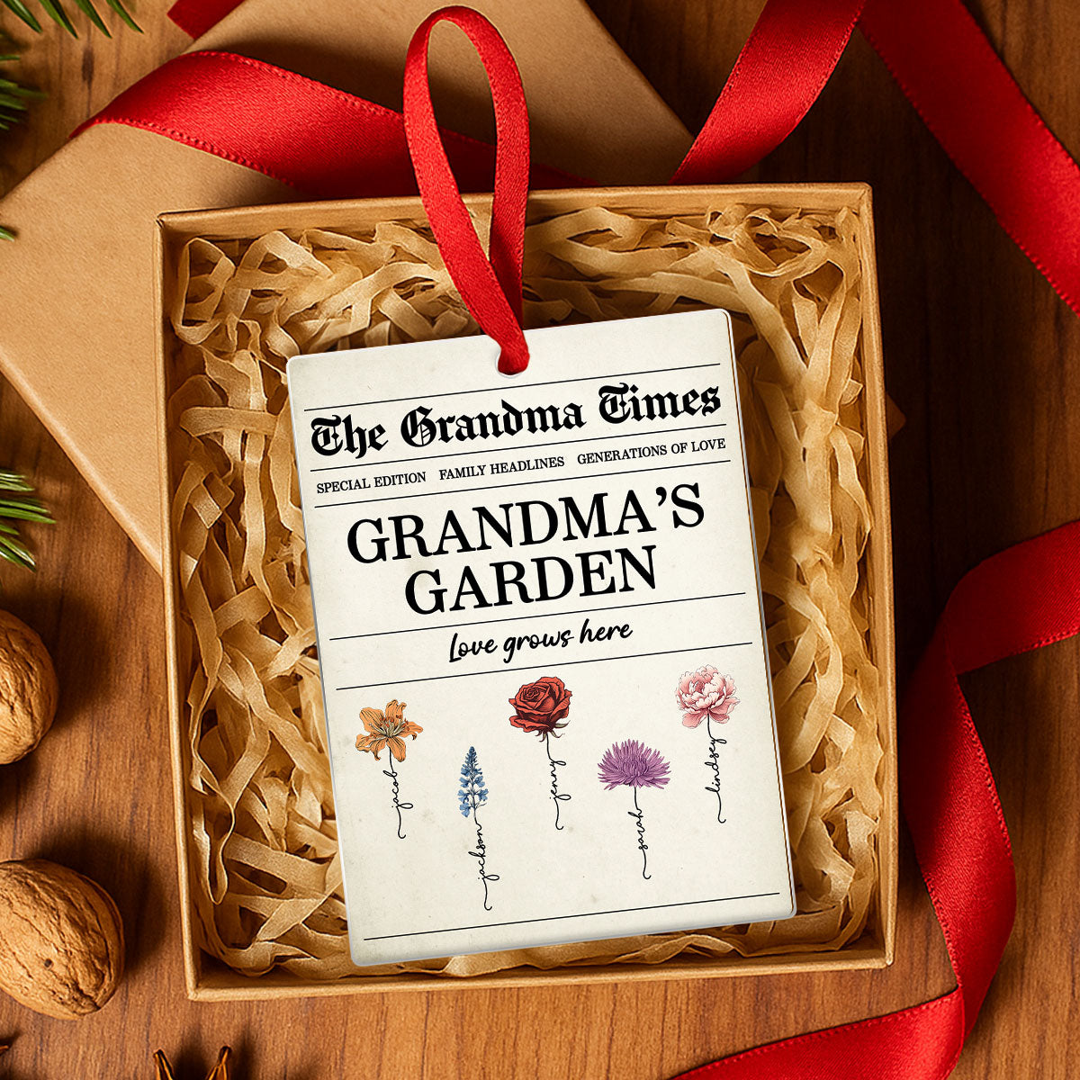 The Grandma Times Grandma's Garden Love Grows Here Personalized Acrylic Ornament - Christmas Gift for Grandma