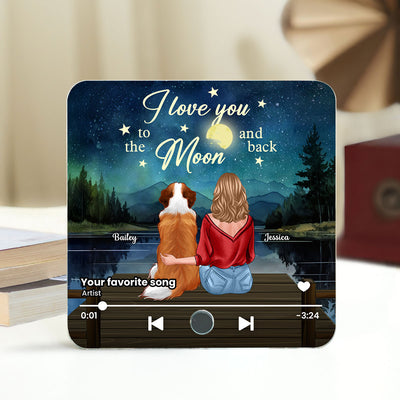 Woman And Dog I Love You To The Moon And Back Personalized Music Fridge Magnet, Heartfelt Gift For Couple, For Him, For Her, Boyfriend, Girlfriend, Husband, Wife