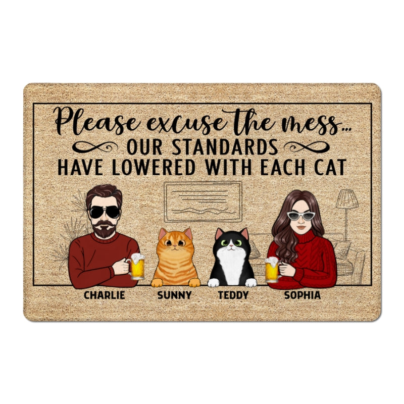 Excuse The Mess Cat Mom Cat Dad Funny Housewarming Gift Personalized Doormat
