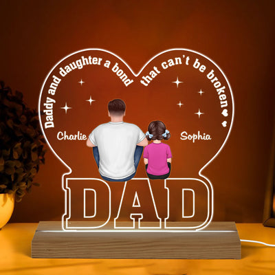 Dad And Daughters Sons Bond That Can‘t Be Broken Back View Man Kids Dog Cat Sitting Father‘s Day Gift Personalized Warm Custom Shape Acrylic Plaque LED Night Light