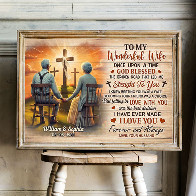 Cross God Gave Me You Old Couple Sitting Personalized Poster, Anniversary  Gift For Him, Her, Husband, Wife