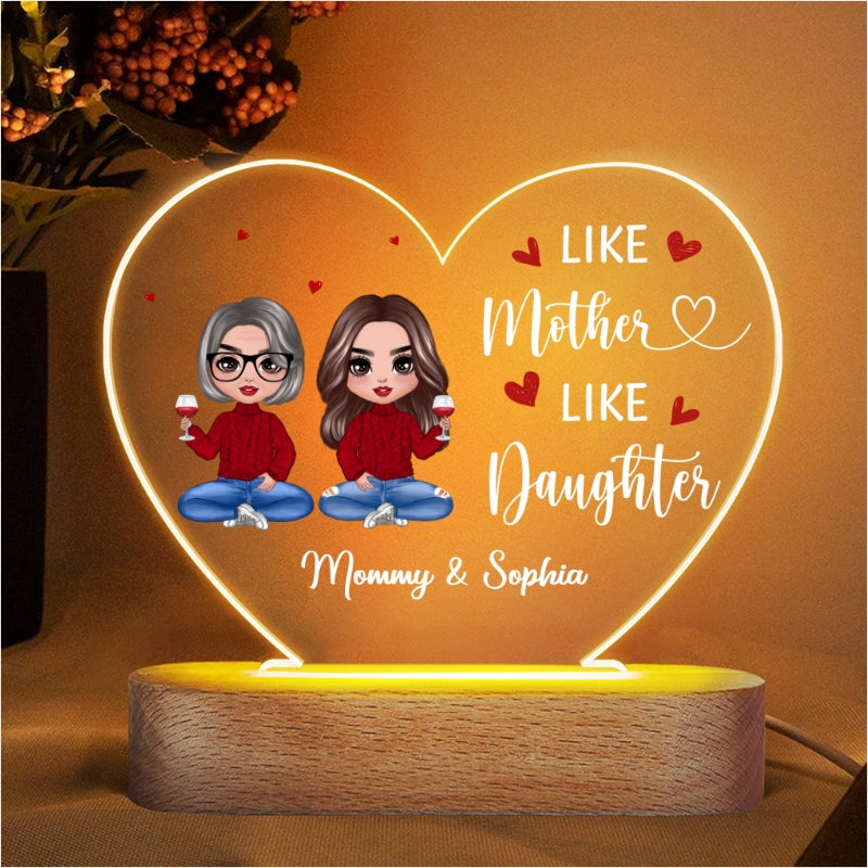 Doll Mother And Daughters Sitting Personalized Acrylic Heart Plaque LED Night Light