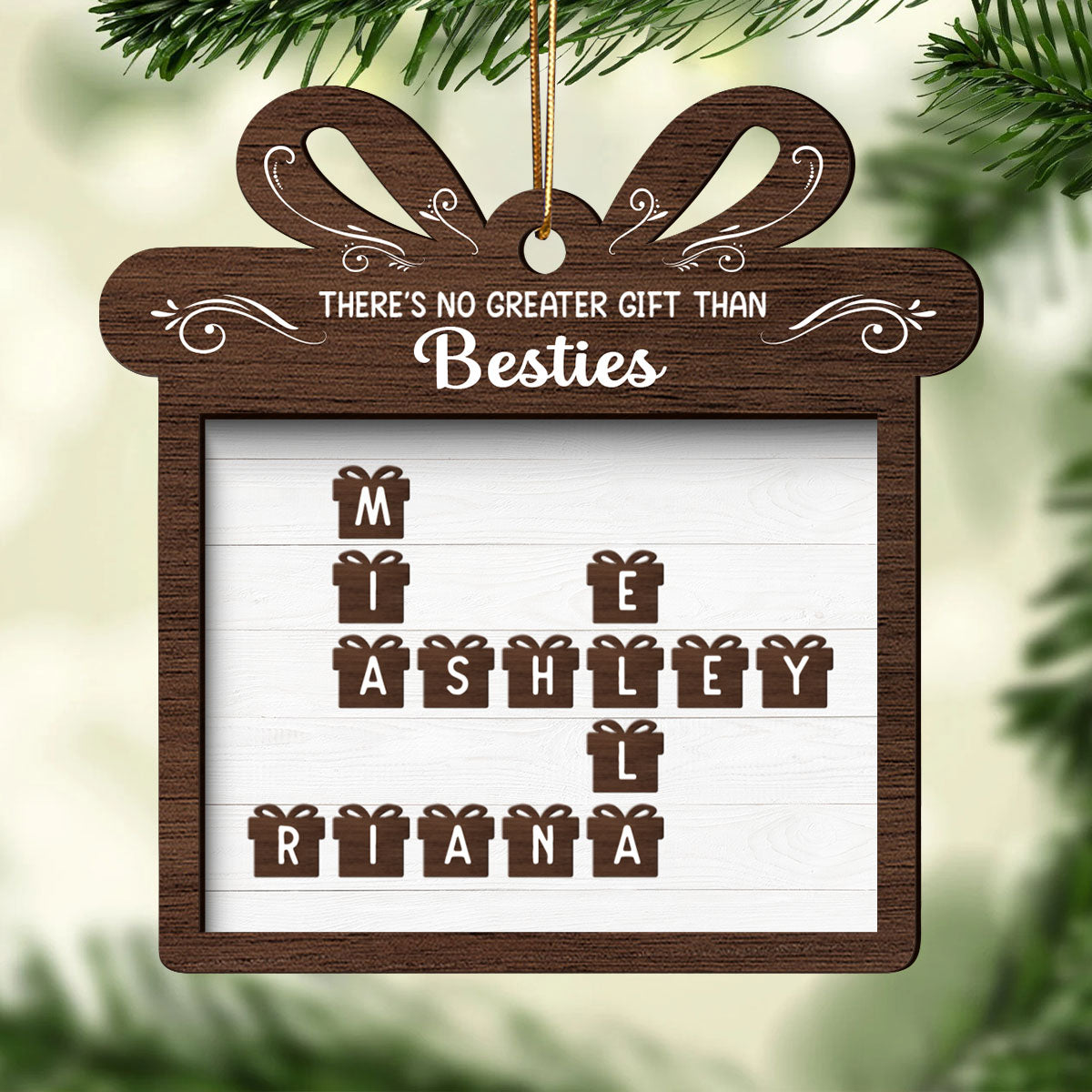 No Greater Gift Than Besties Sisters Friends Crossword Puzzle Art Personalized 2-Layer Wooden Ornament