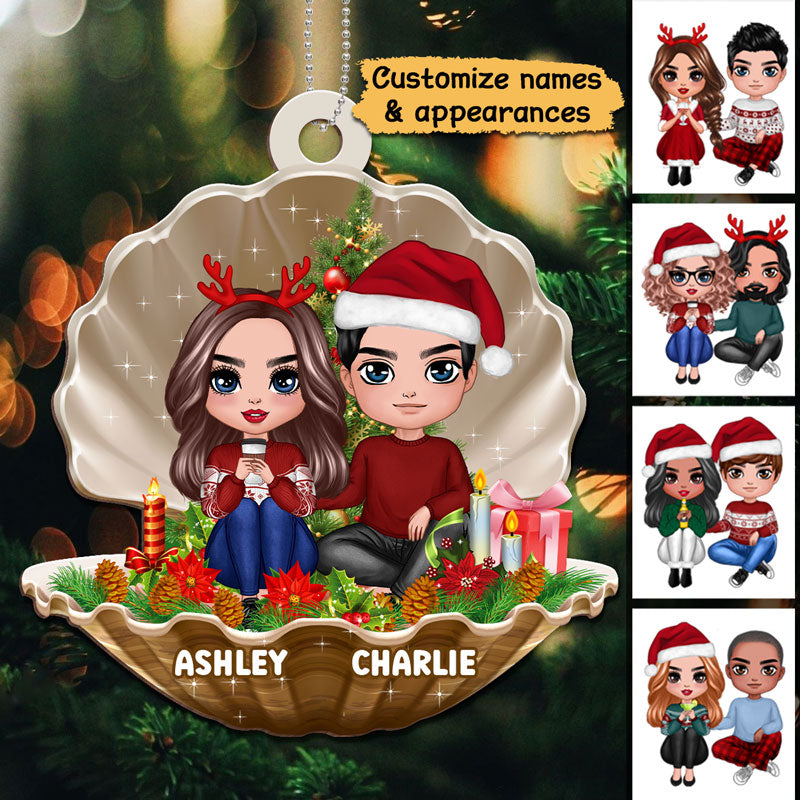 Couple In Pearl Shell Christmas Personalized Wooden Ornament