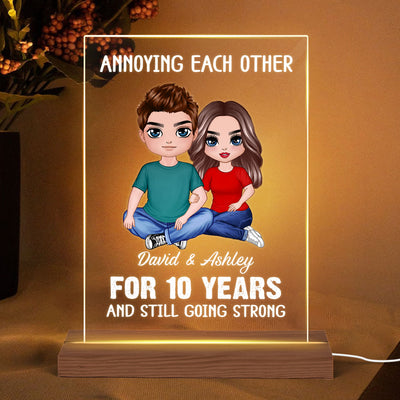 Annoying Each Other Embracing Doll Couple Sitting Personalized Rectangle Acrylic Plaque LED Lamp Night Light