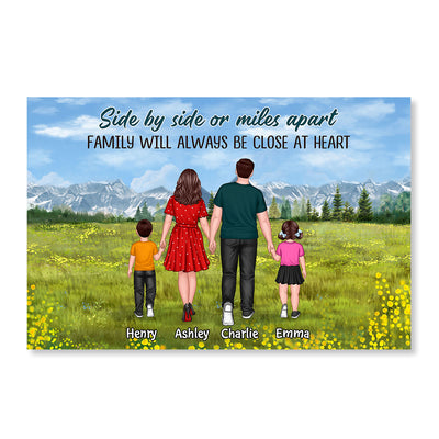 Family Standing Back View On The Meadow Personalized Horizontal Poster