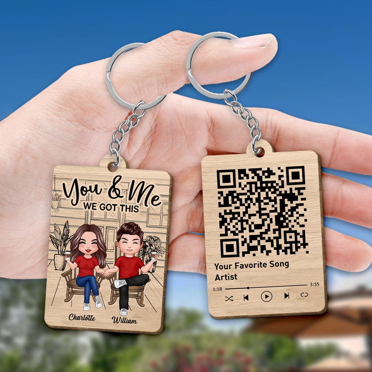 Couple We Got This Favorite Song Scannable QR Code Personalized Wooden Keychain