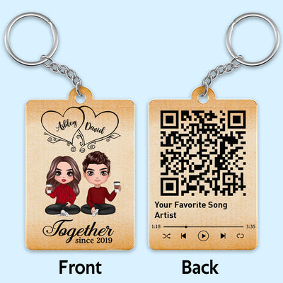 Hearts Doll Couple Sitting Favorite Song Scannable QR Code Personalized Acrylic Keychain