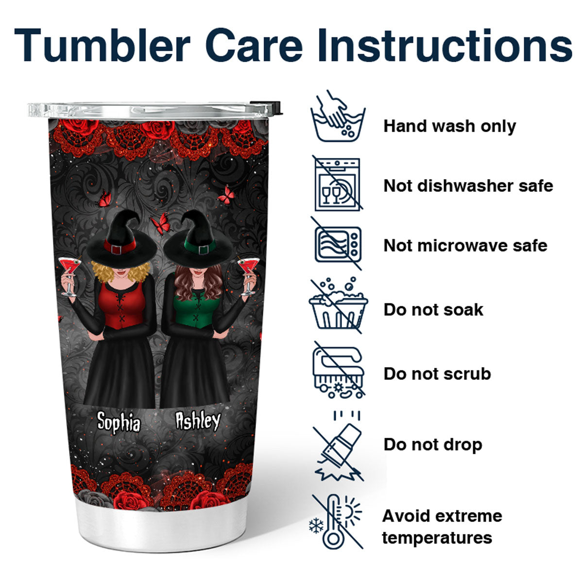 Roses Halloween Front View Besties Witches Gift For Best Friends Personalized Tumbler