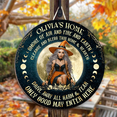 Home of Witch, Smoke of Air and Fire and Earth Personalized Wooden Door Sign, Halloween Decor