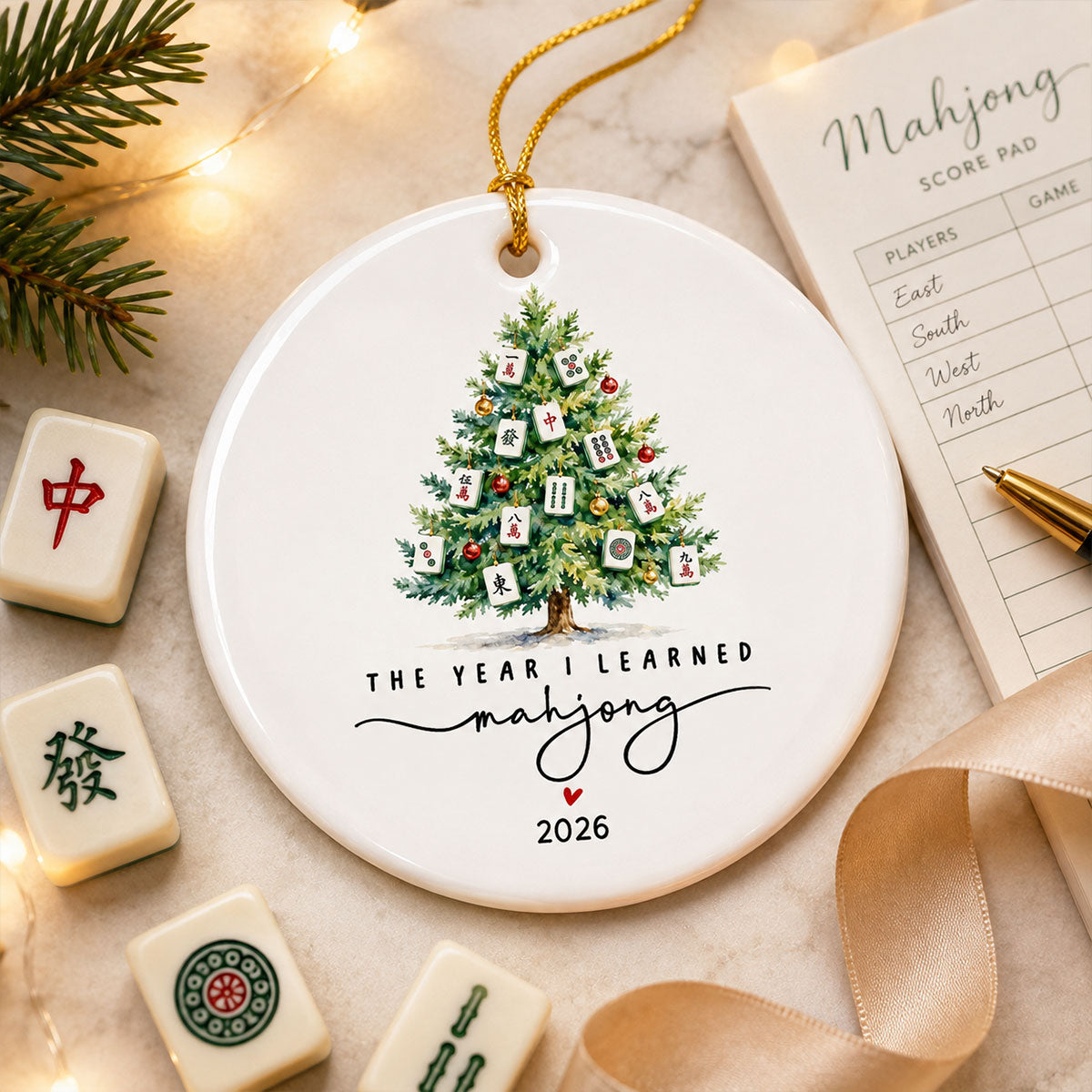 The Year I Learned Mahjong - Personalized Ceramic Ornament - Christmas Gift for Mahjong Club, Funny Mahjong Group Gift