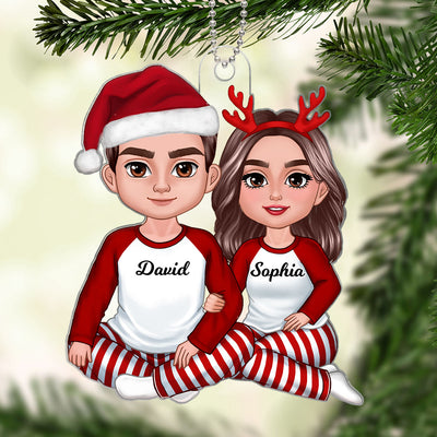 Christmas Couple Sitting Hugging Christmas Gift Personalized Acrylic Ornament