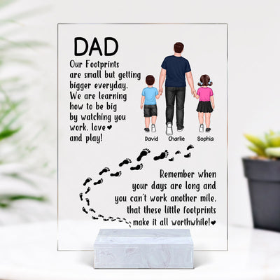 Dad And Kids Walking Back View Footprints Personalized Acrylic Plaque
