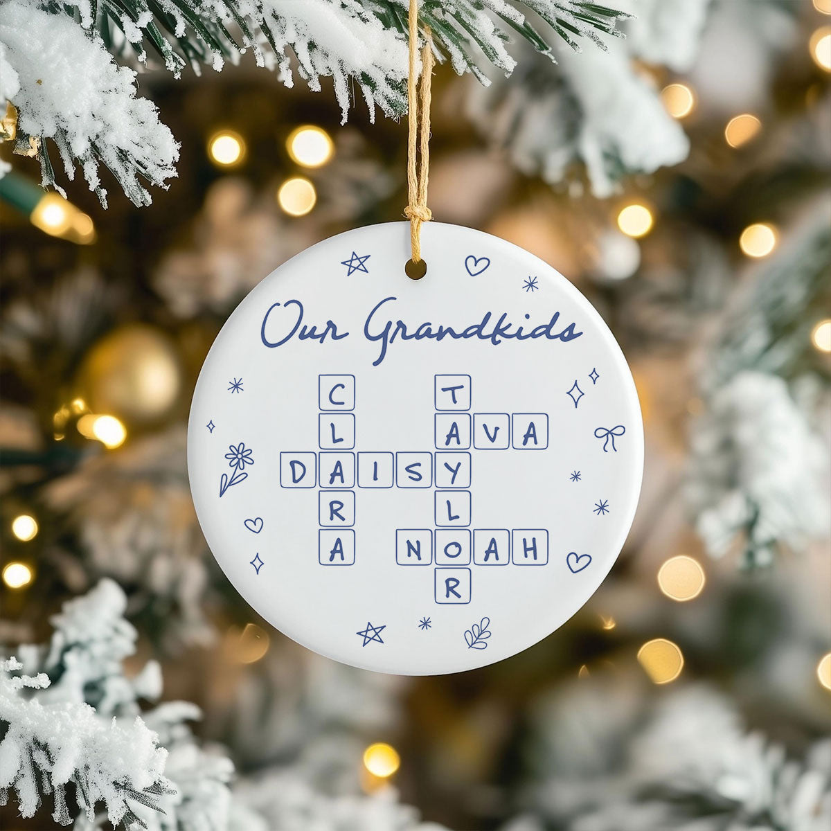 Our Grandkids Line Art Doodle Things Crossword Puzzle Art Gift For Grandma Personalized Ceramic Ornament