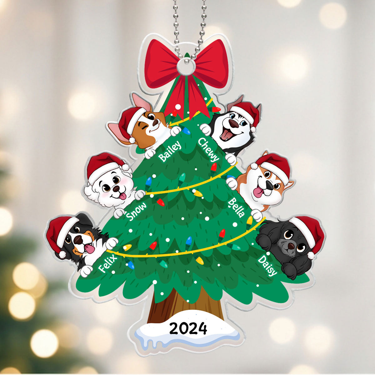 Happy Christmas Dogs Personalized Acrylic Ornament, Gift For Dog Lovers