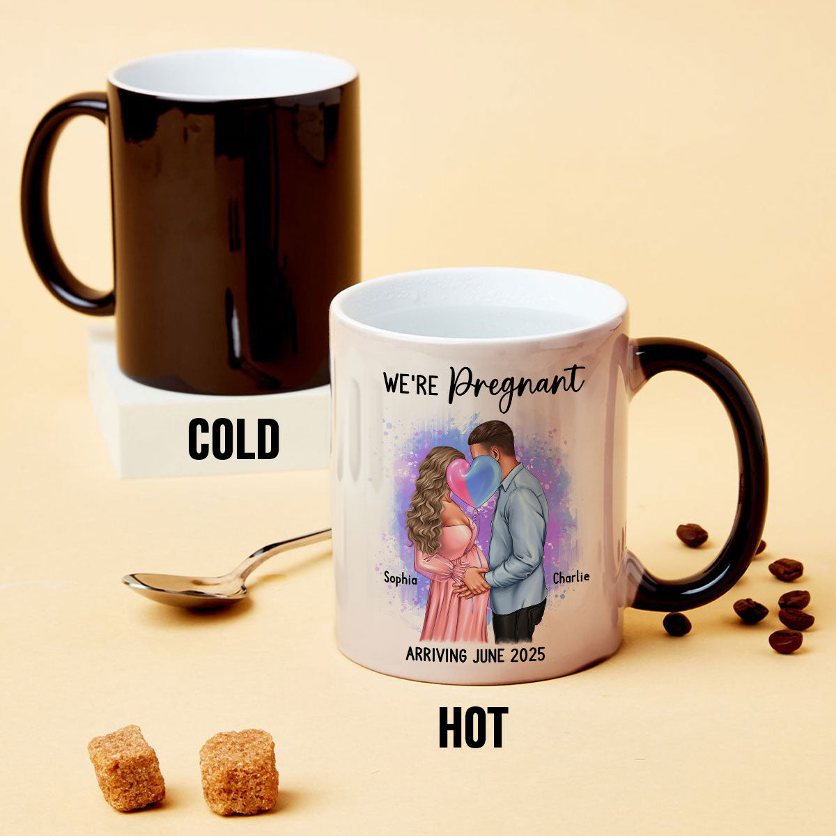We’re Pregnant Secret Message, Kissing Couple, Hidden message Personalized Color Changing Mug, Pregnancy Reveal, Pregnancy Announcement, Baby Announcement