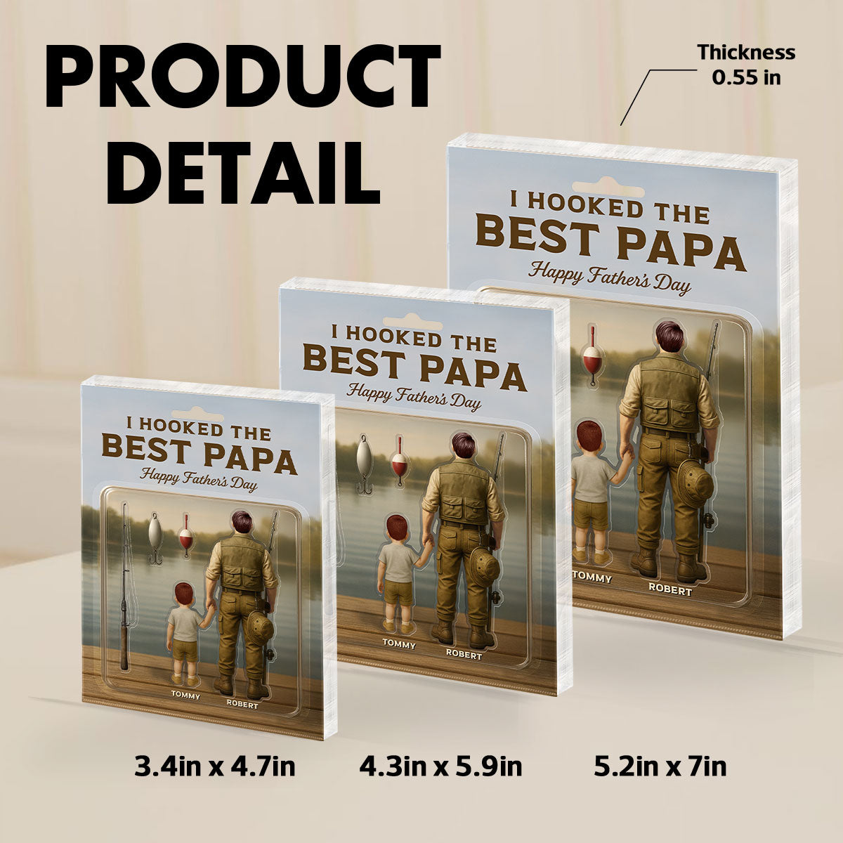 Dad And Kids Fishing Together Custom Figure Personalized Acrylic Block Plaque, Father's Day Gift For Fishing Dad, For Grandpa, For Husband