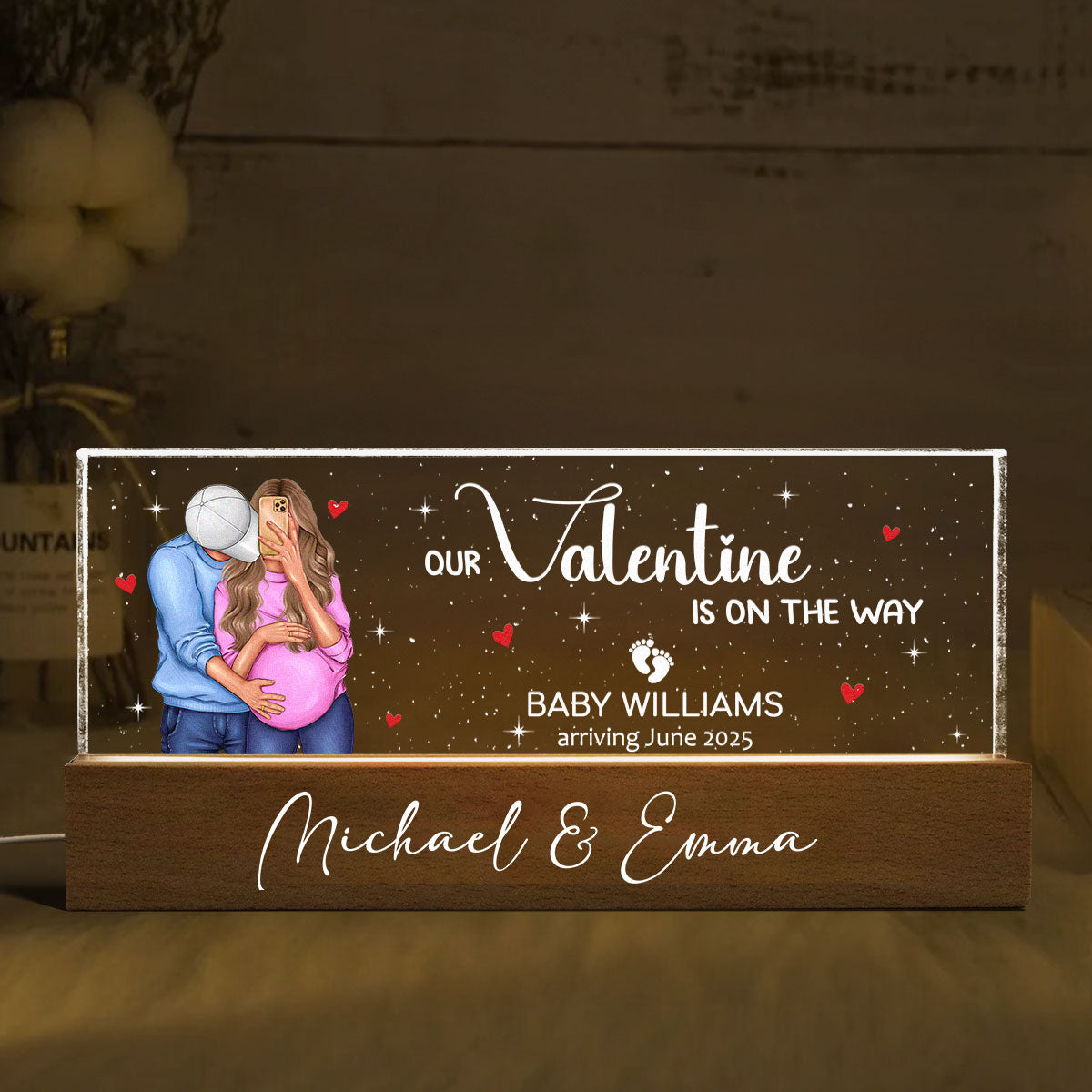 Hugging Couple, Expecting Parents, Pregnancy Couple Personalized Acrylic Block LED Night Light,  Gift, Pregnancy Announcement