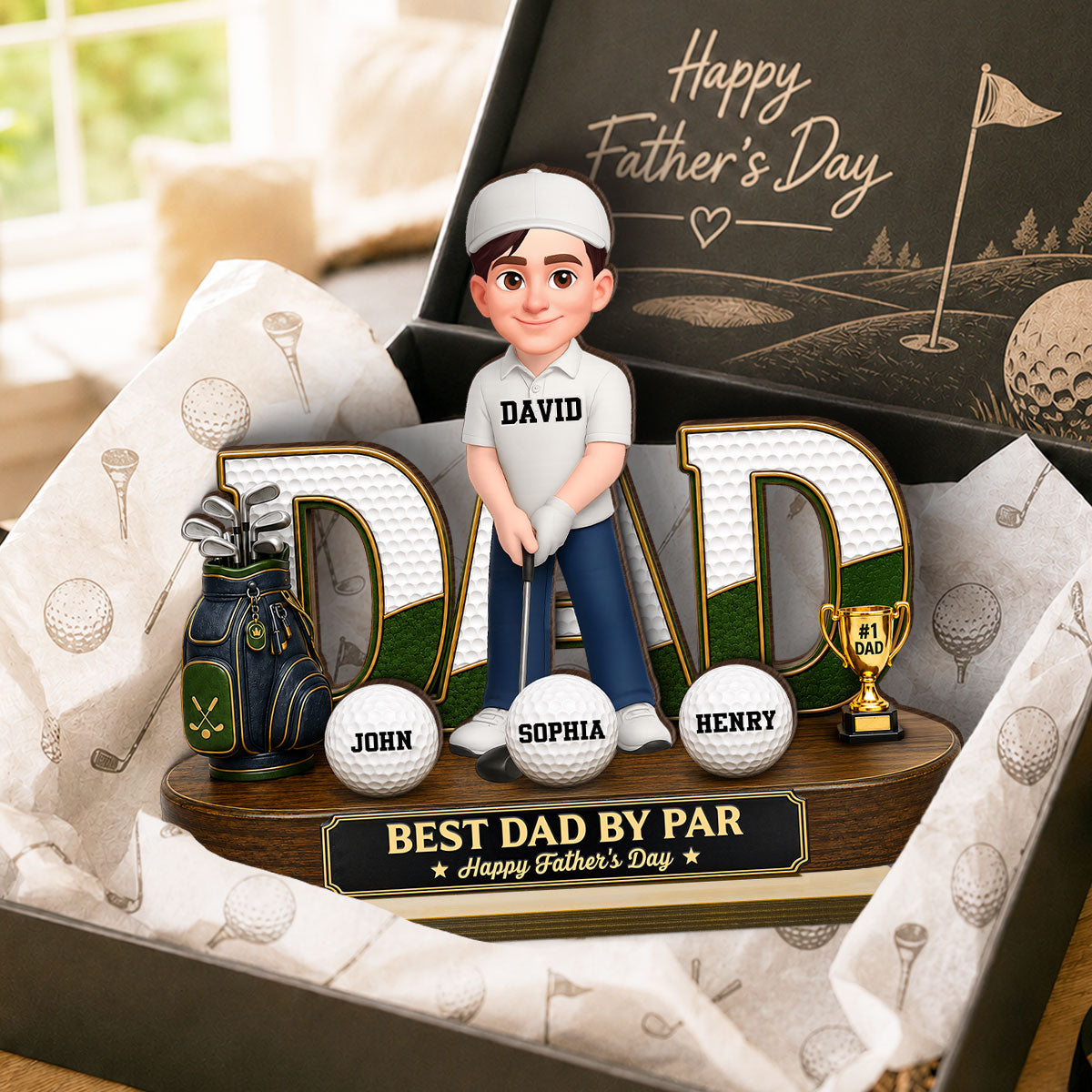 Golf Dad Legend Best Dad By Par - Personalized 2-Layered Wooden Plaque - Father's Day Gift For Dad