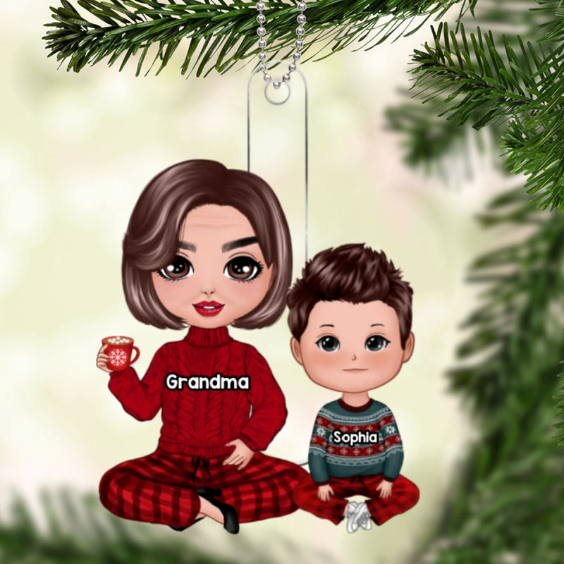 Doll Grandma & Grandkid Sitting Christmas Gift For Granddaughter Grandson Grandchildren Personalized Acrylic Ornament