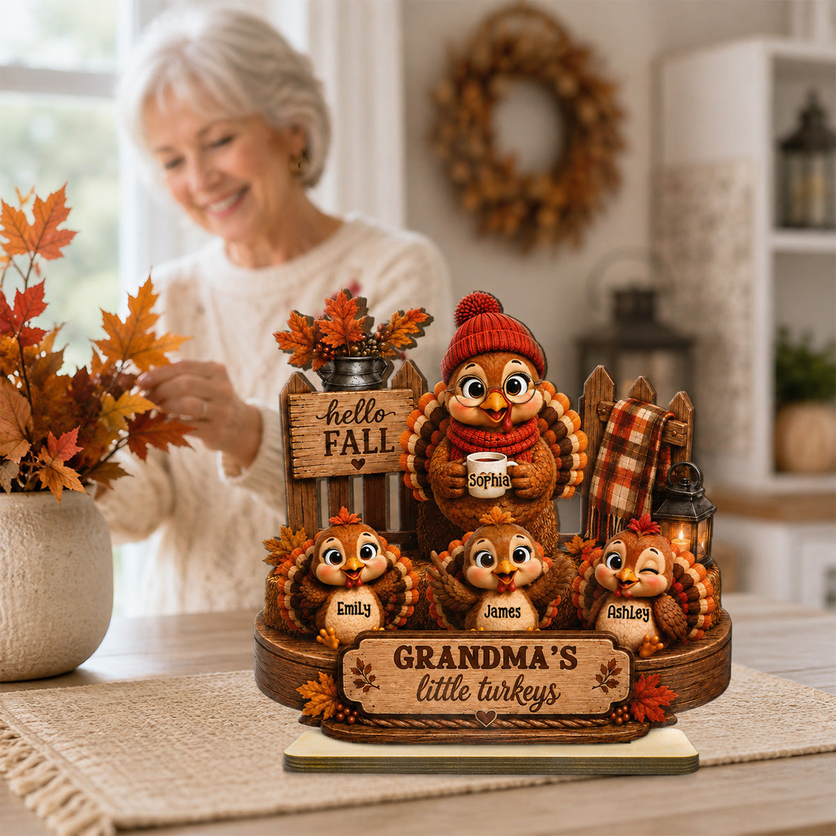 Grandma's Little Turkeys 2D Flat - Personalized Wooden Plaque – Thanksgiving Gift For Grandma