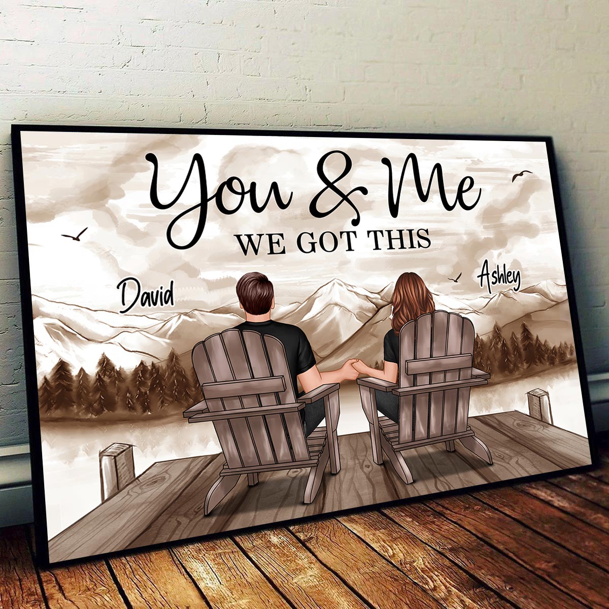Retro Vintage Mountain Landscape Personalized Poster, Anniversary Gift For Couple, Gift For Him, Gift For Her