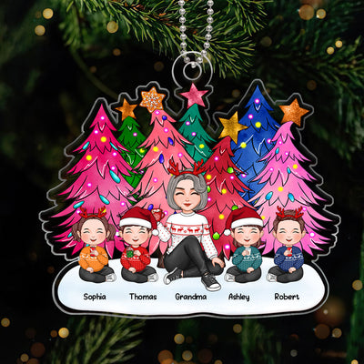 Colorful Tree With Lights Grandma Grandkids Personalized Acrylic Ornament