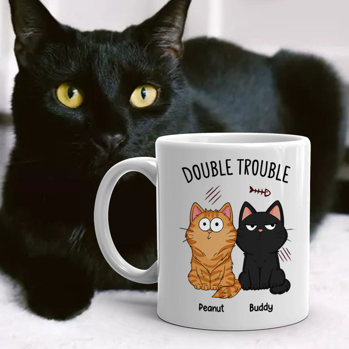 Double Trouble Funny Cat Expressions Gift For Cat Lover Personalized Mug