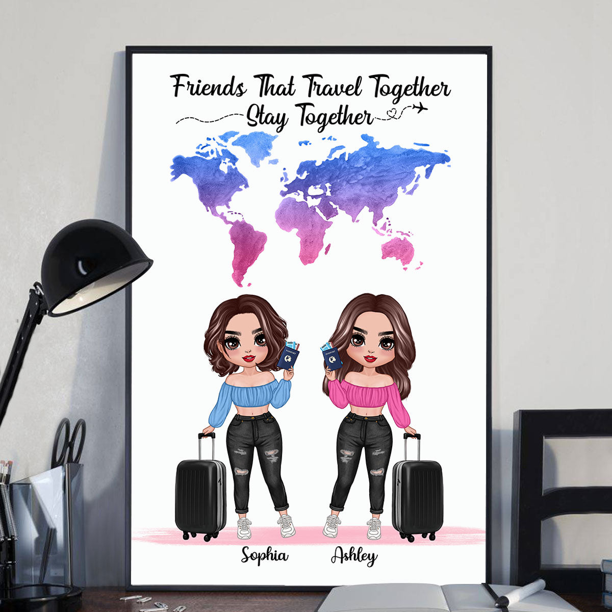 Friends Travel Together Stay Together Doll Besties Summer Gift Personalized Vertical Poster