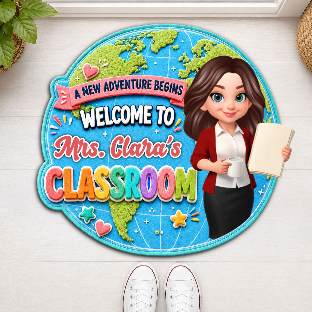 Globe Teacher Welcome To Classroom - Personalized Doormat - Back To School Gift For Teacher, Classroom Decor