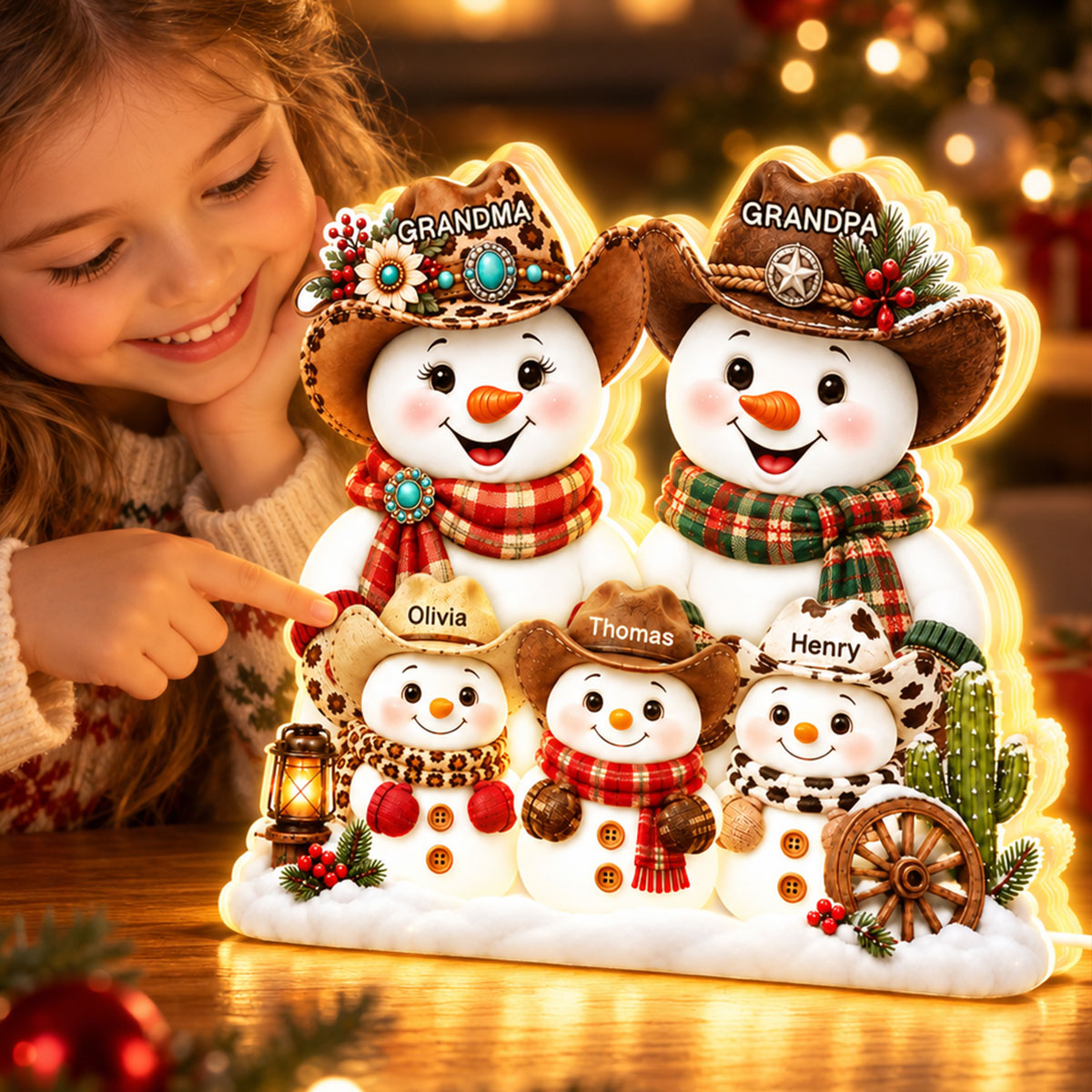 Trending Western Grandpa Grandma Snowman - Personalized Light Box - Gift For Him, Her, Christmas Decoration