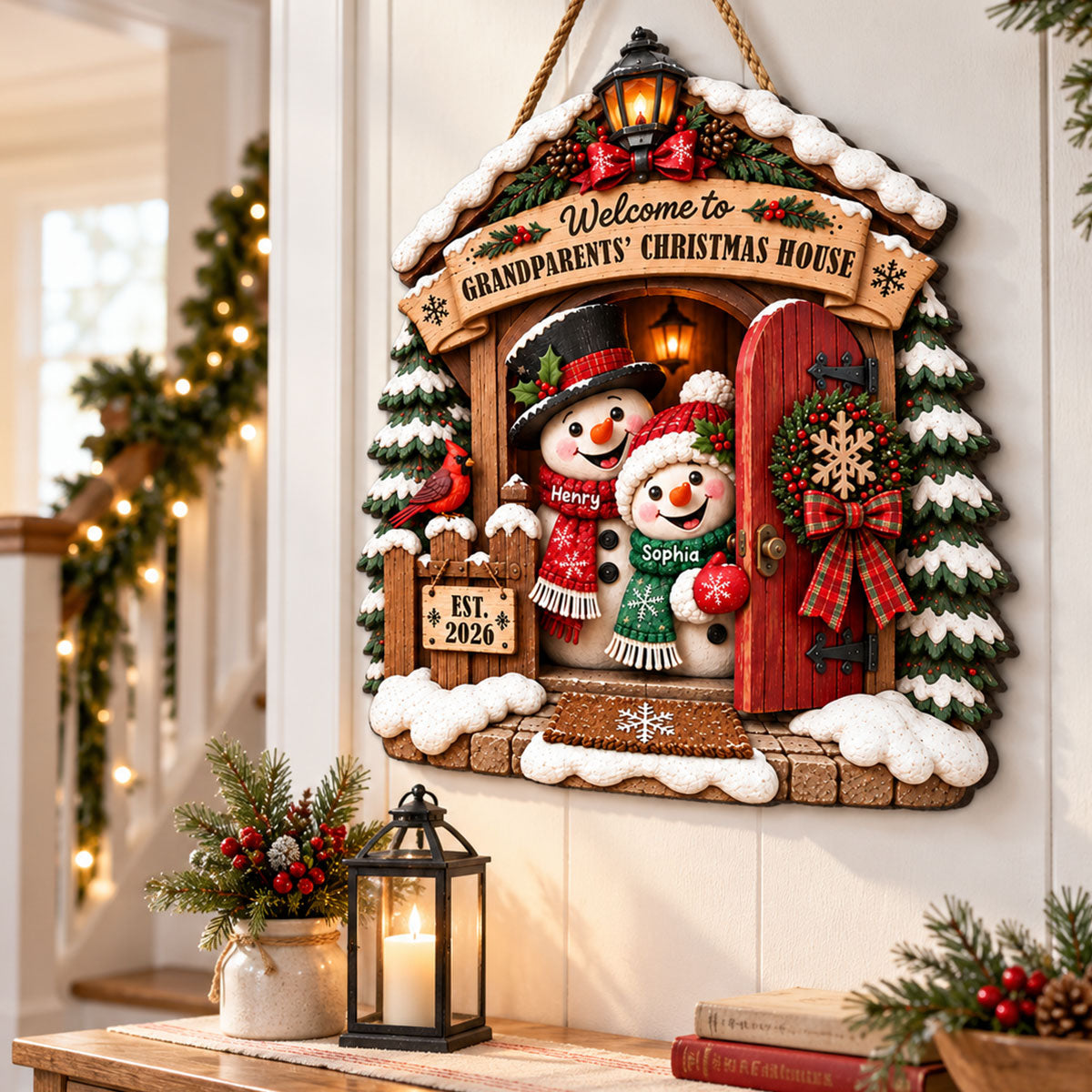 Grandpa Grandma's Christmas House - Personalized Wood Sign - Christmas Decoration For Porch, Window, Door