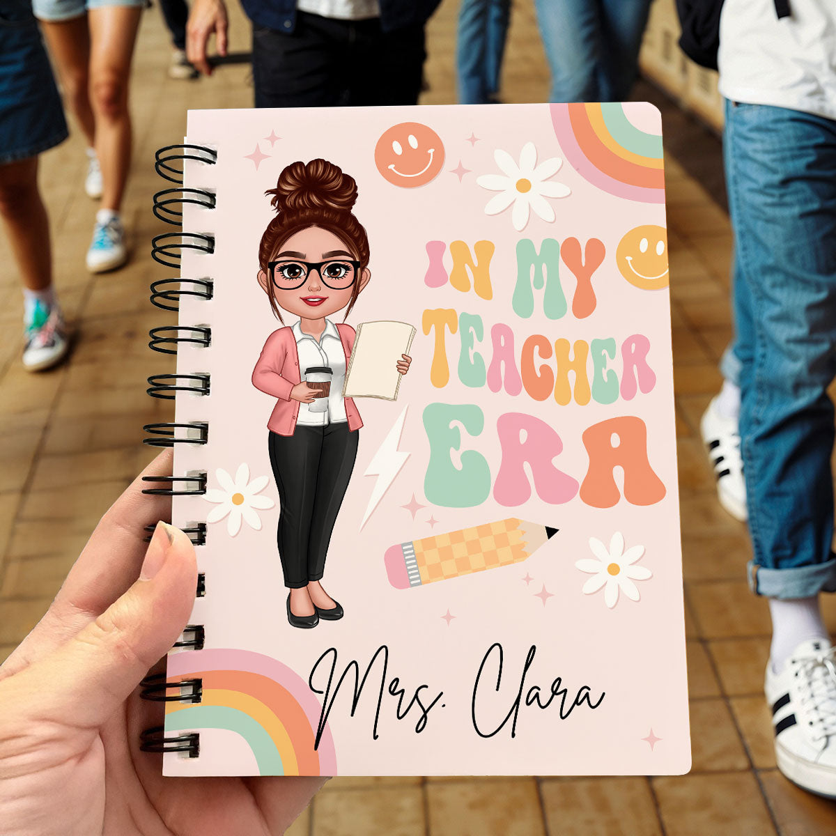 In My Teacher Era Teacher Name Personalized Spiral Notebook Journal, Back To School Stationery