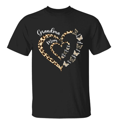 Leopard Grandma Mom Butterflies Heart In Heart Personalized Shirt