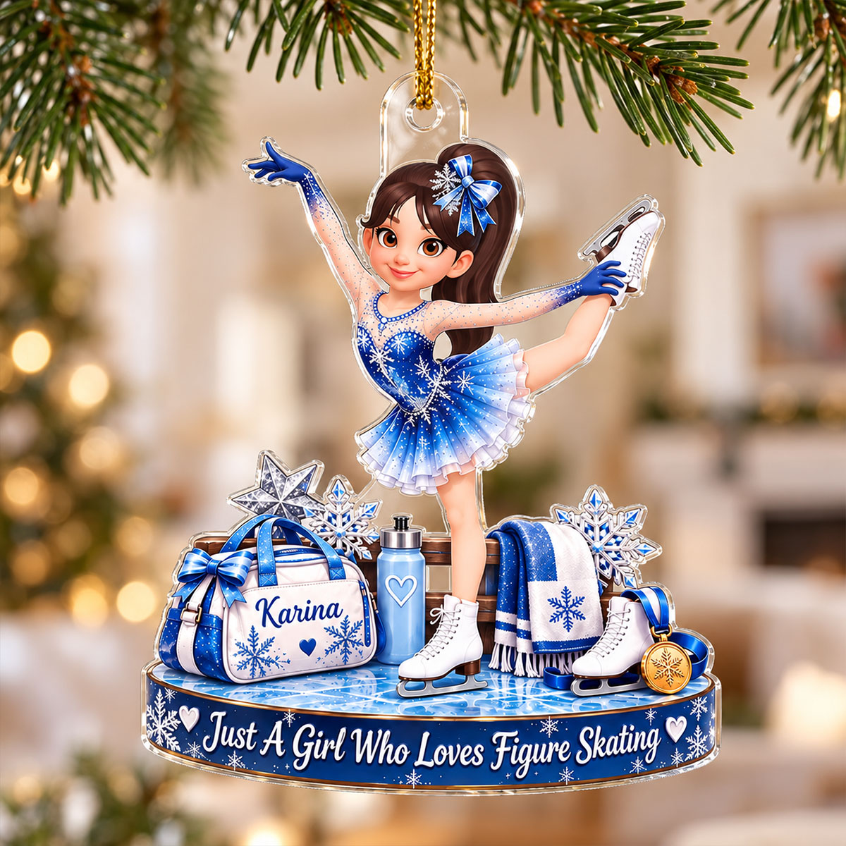Just a Girl Who Loves Figure Skating - Personalized Acrylic Ornament - Christmas Gift for Daughter, Granddaughter