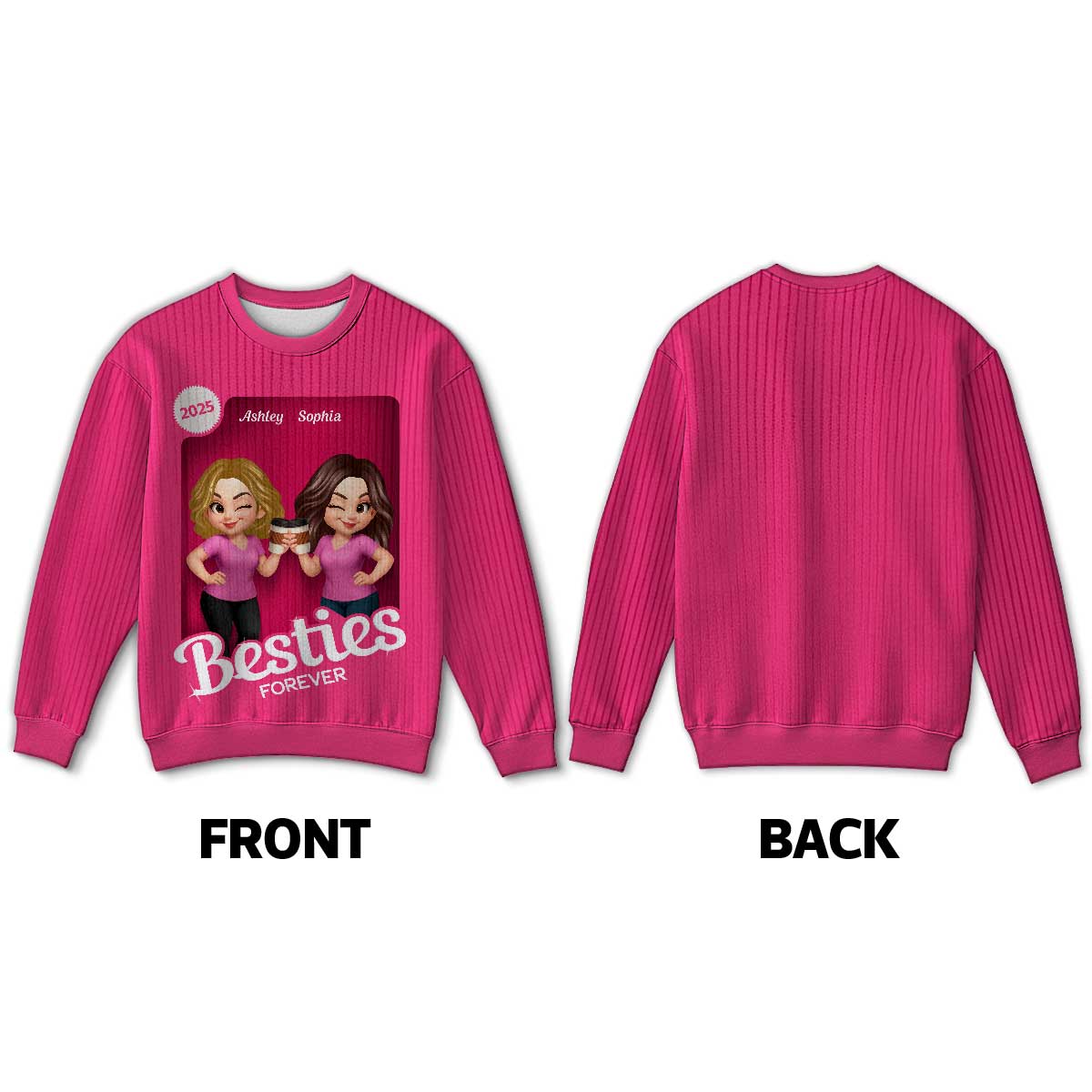 Pink Tone Besties Custom Figure Box Effect - Personalized Ugly Sweater - Christmas Matching Shirts, Group Shirts, Exchange Gift For Best Friends