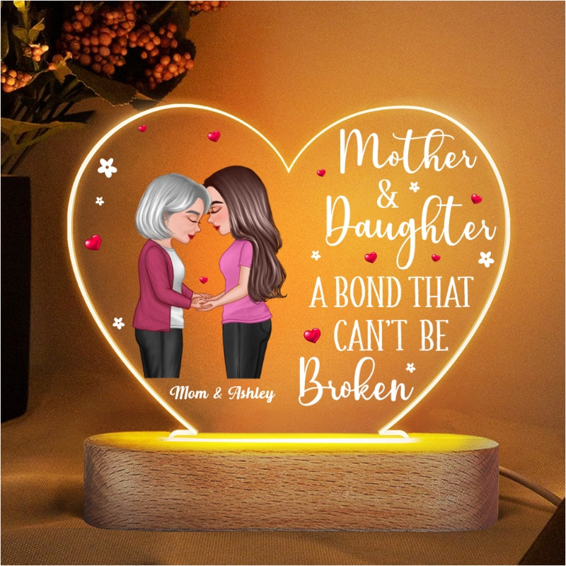 Mom Daughter Holding Hand Personalized Acrylic Heart Plaque With LED Night Light