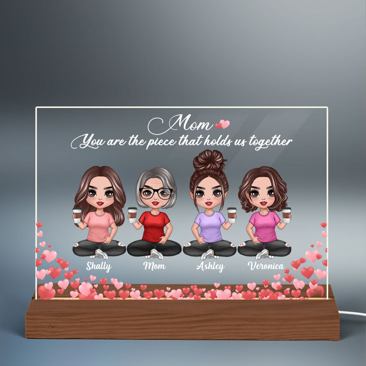 Hearts Doll Mom Daughters Personalized Acrylic Custom Shape LED Night Light