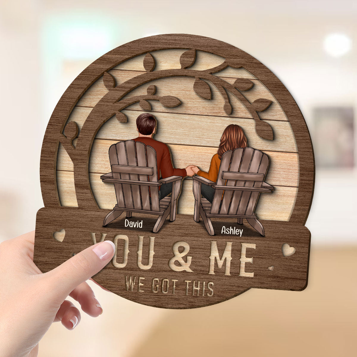 Couple We Got This Sitting Back View Under Tree Personalized 2-Layer Wooden Plaque
