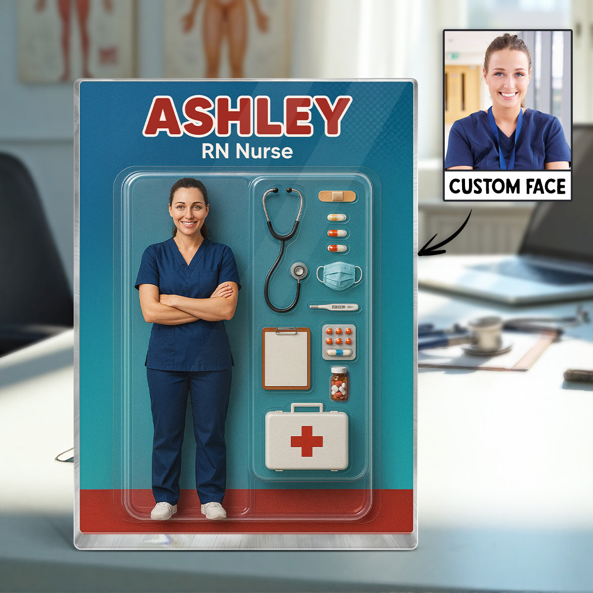3D Effect Nurse Custom Figure Personalized Flat Rectangle Acrylic Block