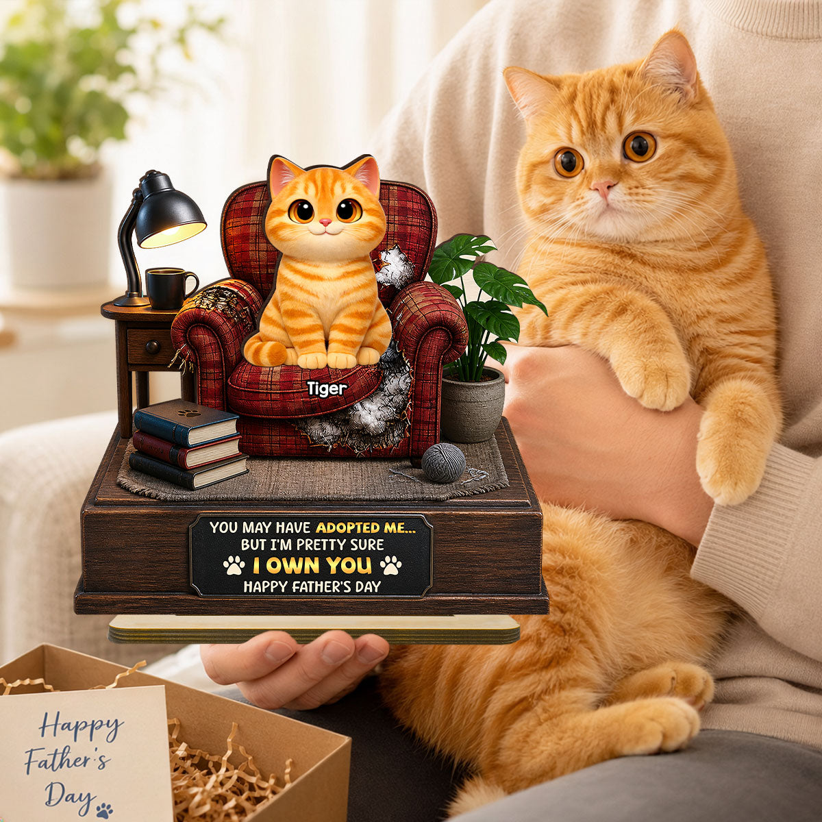 Pretty Sure We Own You - Personalized 2-Layered Wooden Plaque - Funny Father's Day Gift for Cat Dad