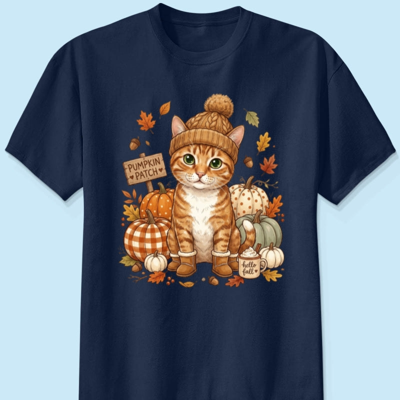Custom Dog Cat Photo Pumpkin Patch - Personalized Shirt - Trendy Fall Gift for Dog Moms, Cat Moms, Pet Lovers