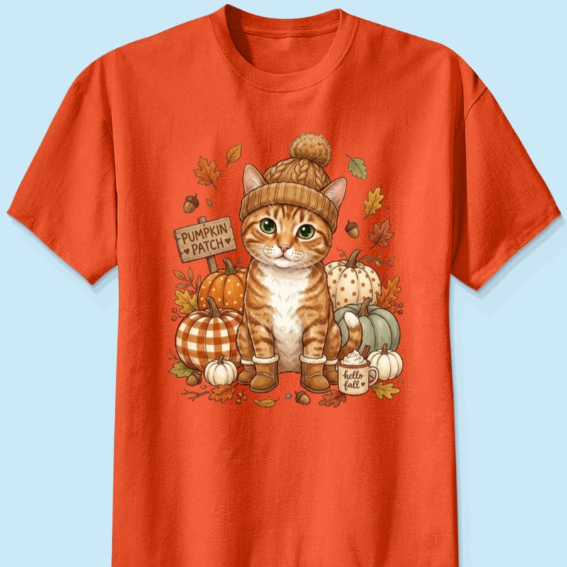 Custom Dog Cat Photo Pumpkin Patch - Personalized Shirt - Trendy Fall Gift for Dog Moms, Cat Moms, Pet Lovers