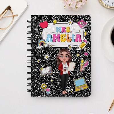 Teacher Composition Book Pattern Personalized Spiral Notebook Journal, Gift For Teacher, Back To School Stationery