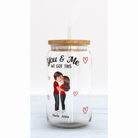 You & Me We Got This Couple Kissing Gift For Him Gift For Her Personalized Clear Glass Can