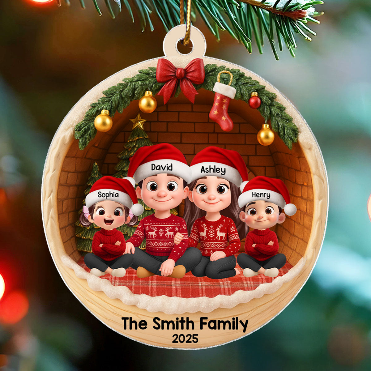 3D Cozy Vibe Family Sitting - Personalized Acrylic Ornament - Christmas Gift for Family