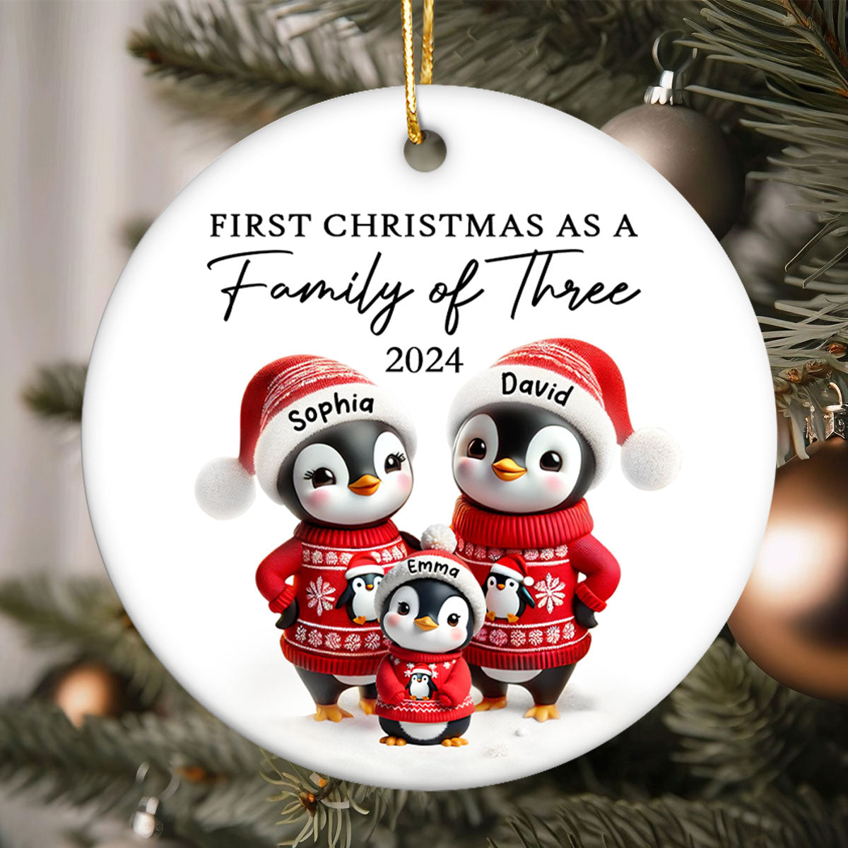 First Christmas As A Family Penguin Family Christmas Keepsake Personalized Ceramic Ornament