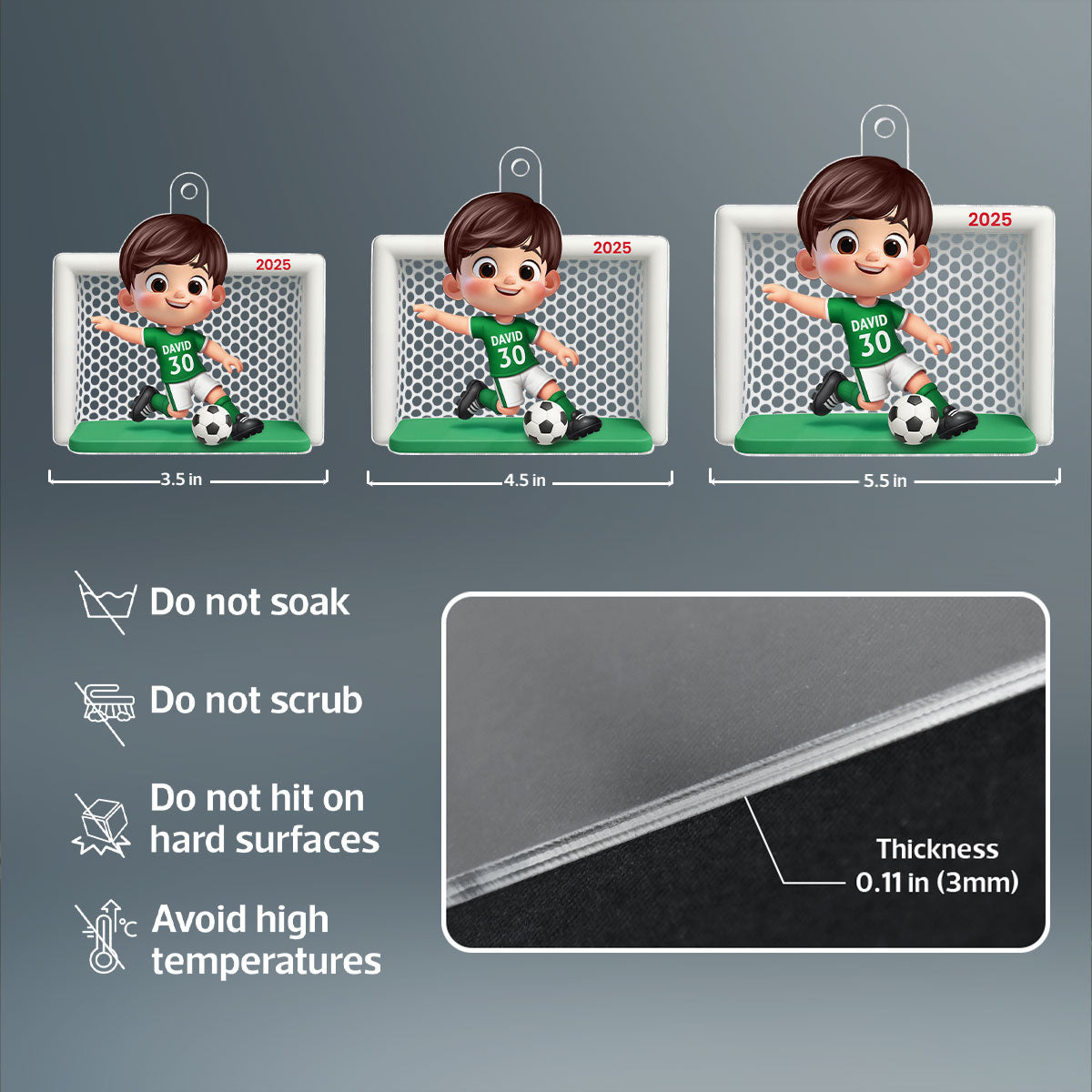 Boy Girl Soccer Player Personalized 3D Effect Acrylic Ornament, Christmas Gift