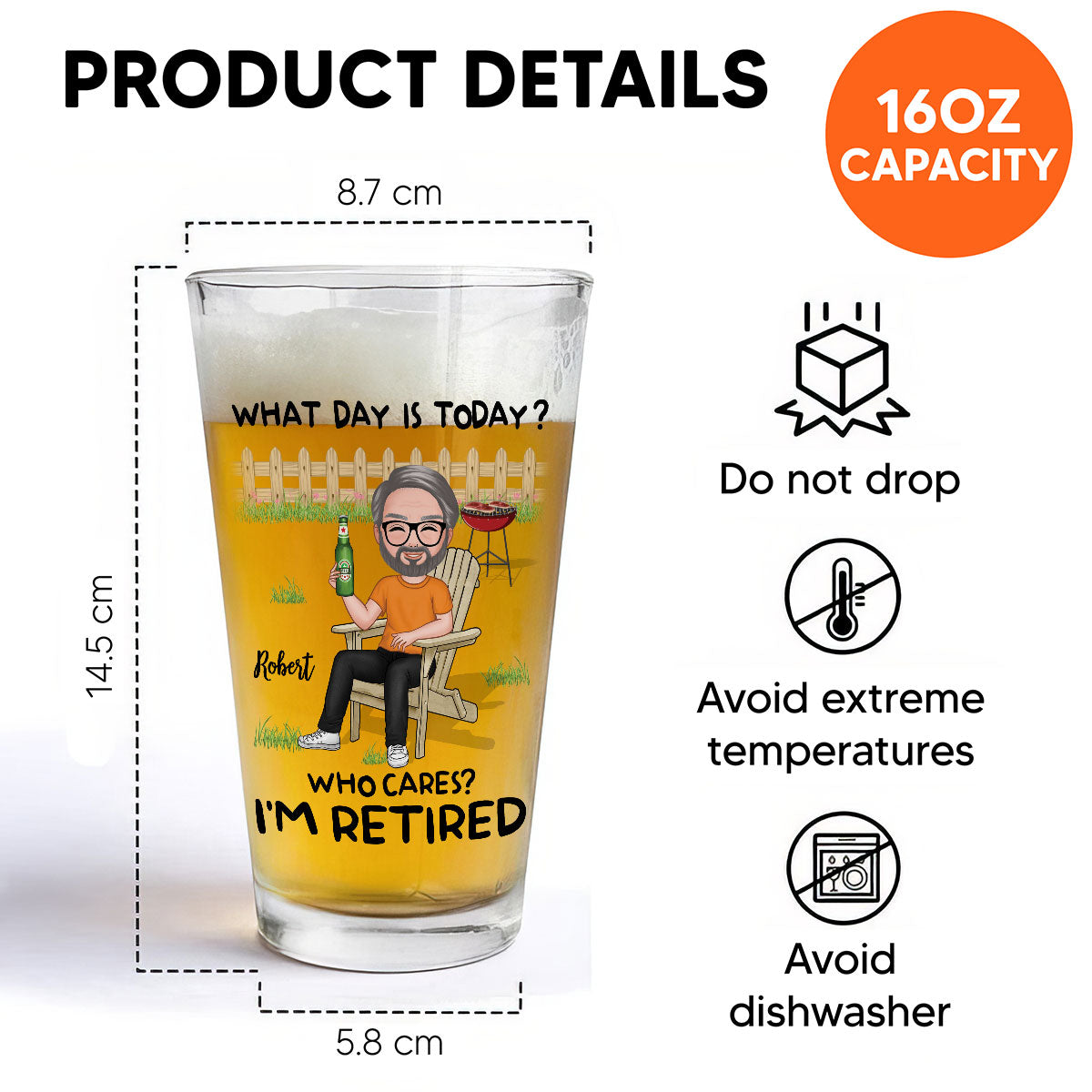 What Day Is Today Calendar Personalized Beer Glass, Retirement Gift